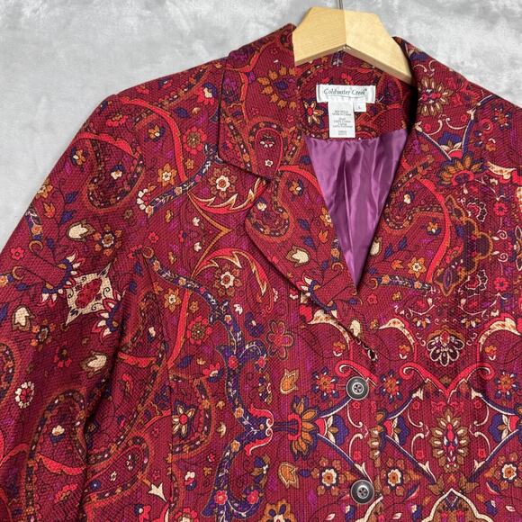 Coldwater Creek Jacket Womens Large Red Paisley Floral Blazer Button Up Lined - Picture 4 of 11